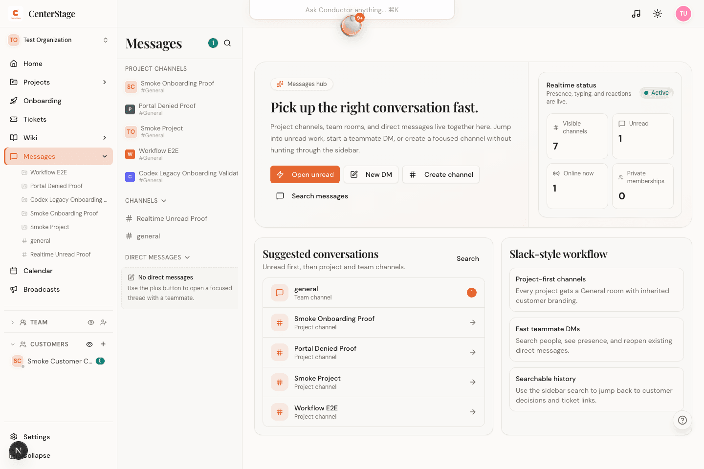Messages with work attached CenterStage product screenshot