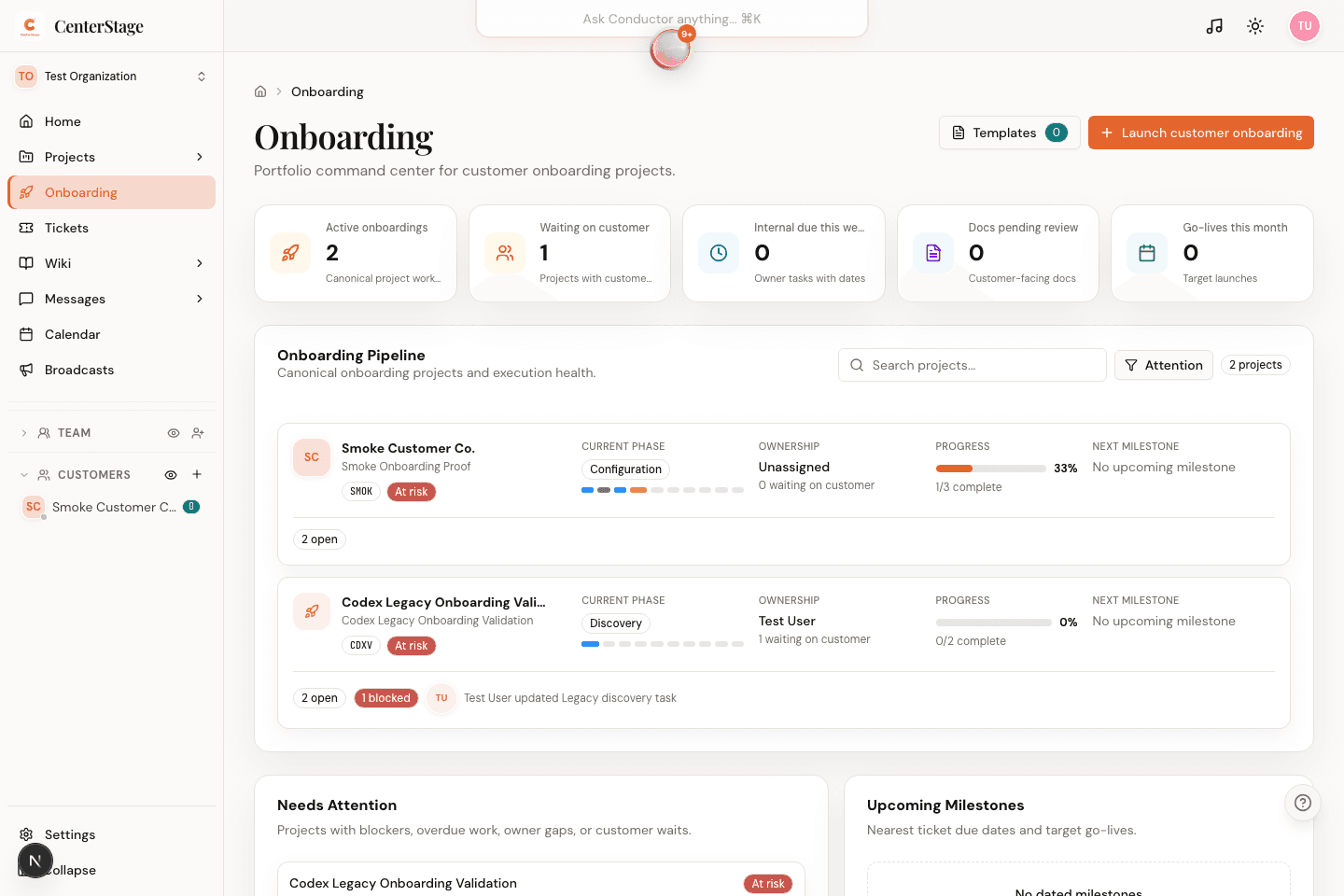 Onboarding command CenterStage product screenshot
