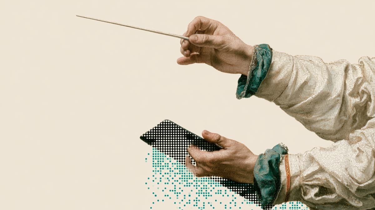 Conductor hands moving work from tablet to signal