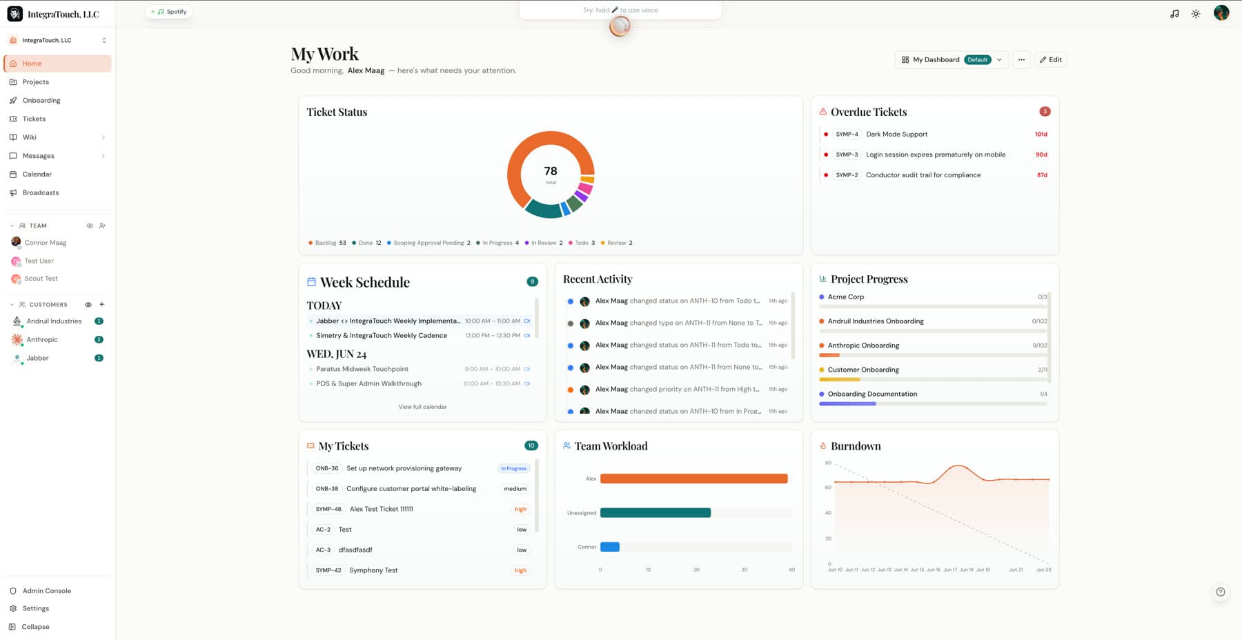 My Work dashboard CenterStage product screenshot