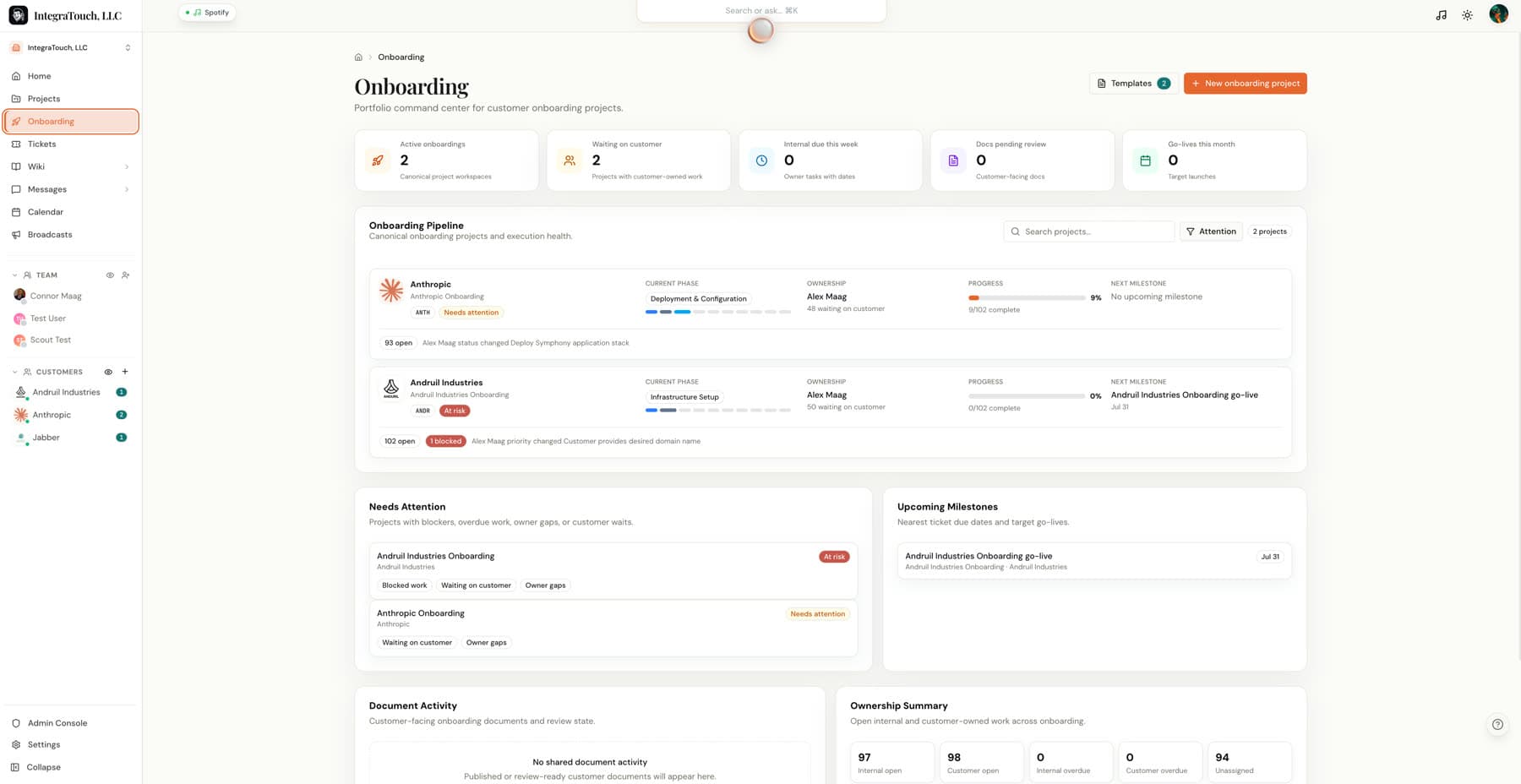 Onboarding command CenterStage product screenshot