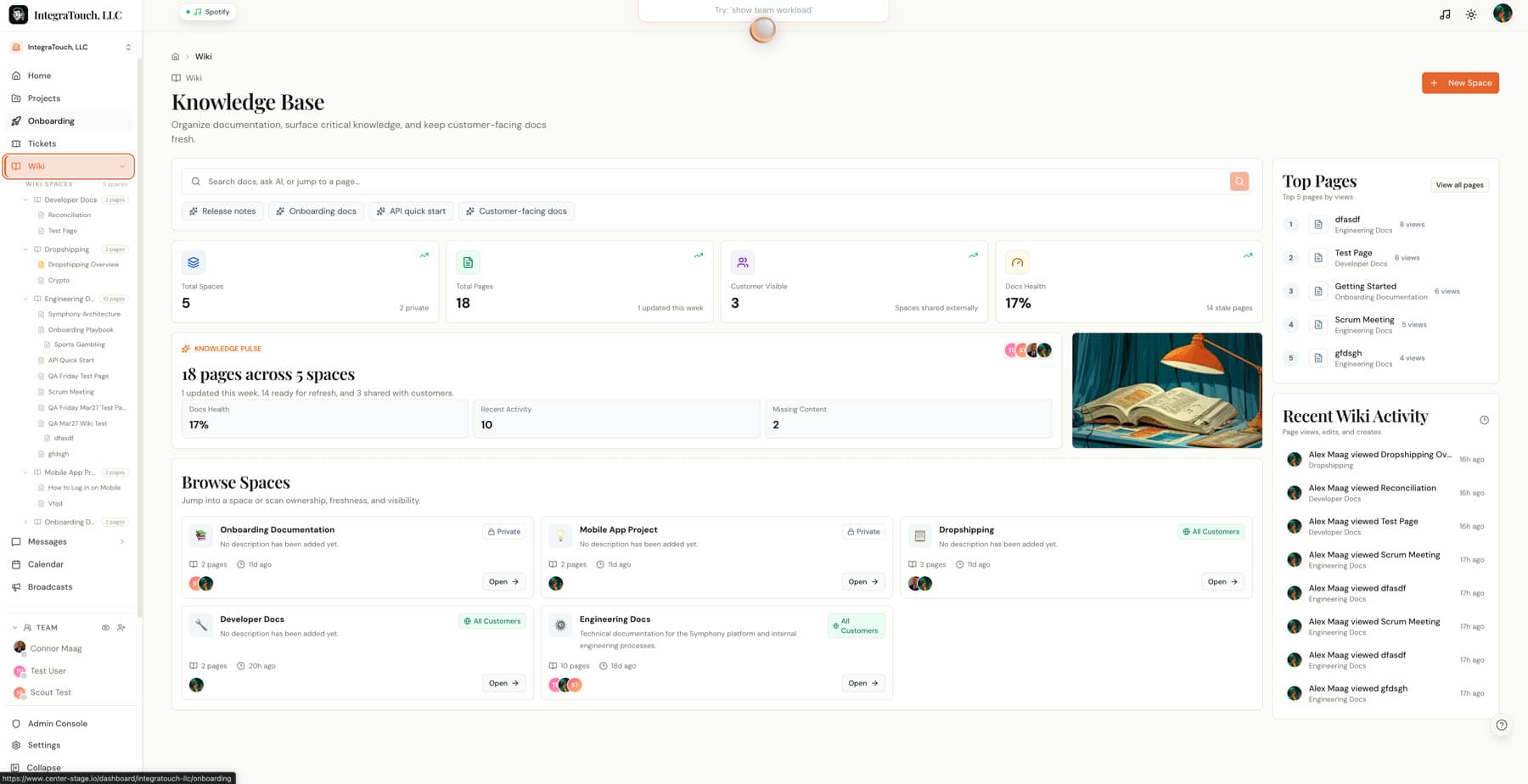 Knowledge base CenterStage product screenshot